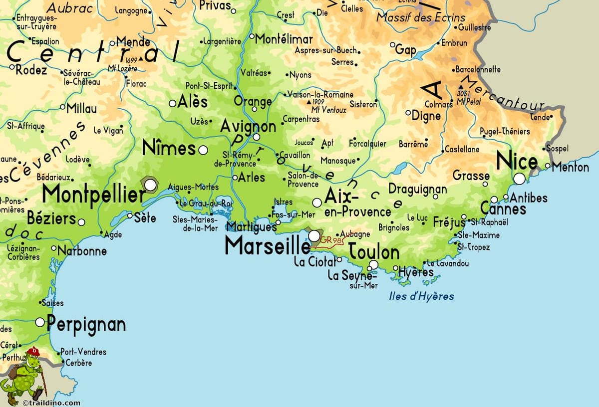 kaart Marseille ja seda ümbritseva ala