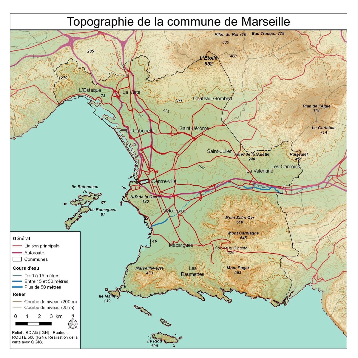 topograafilise kaardi Marseille'